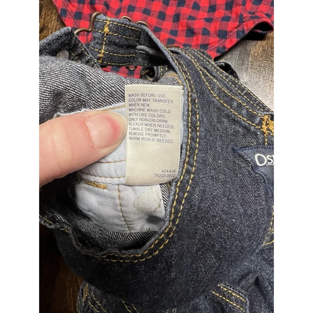 OshKosh Bgosh Boys 9M Red Plaid Bodysuit and Denim Overalls Set Engineer‎ Crew